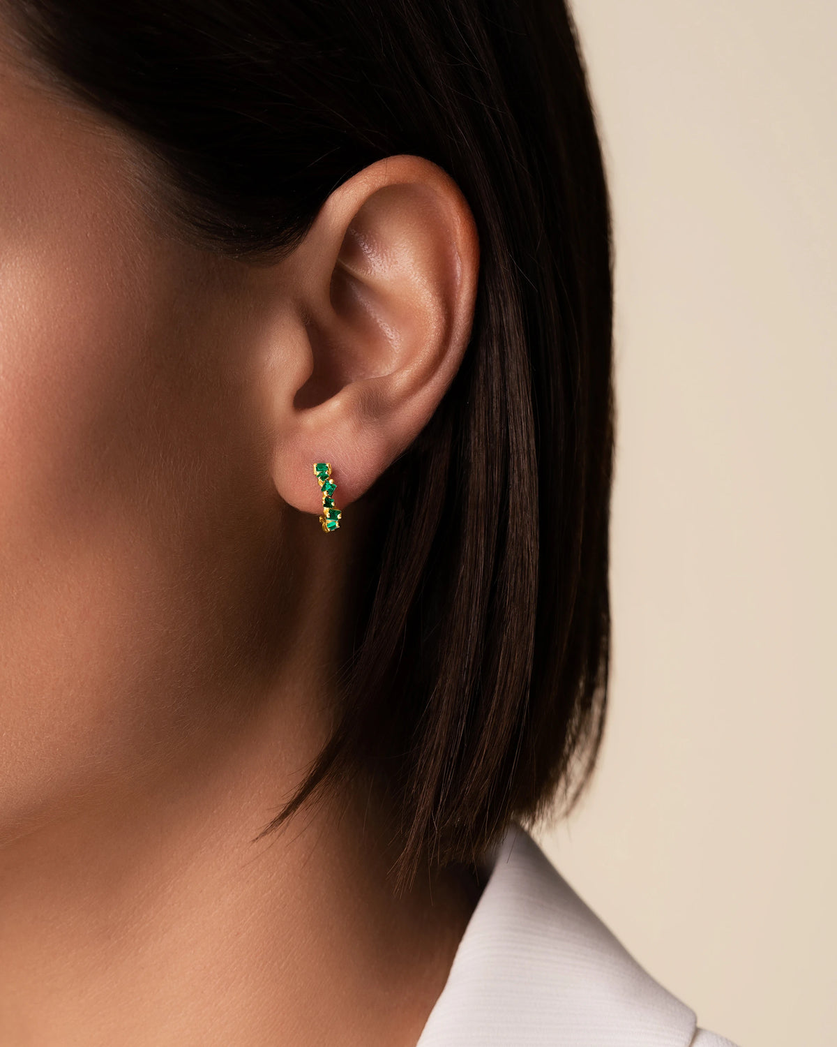 Suzanne Kalan Golden Emerald Mini Hoops in 18k yellow gold