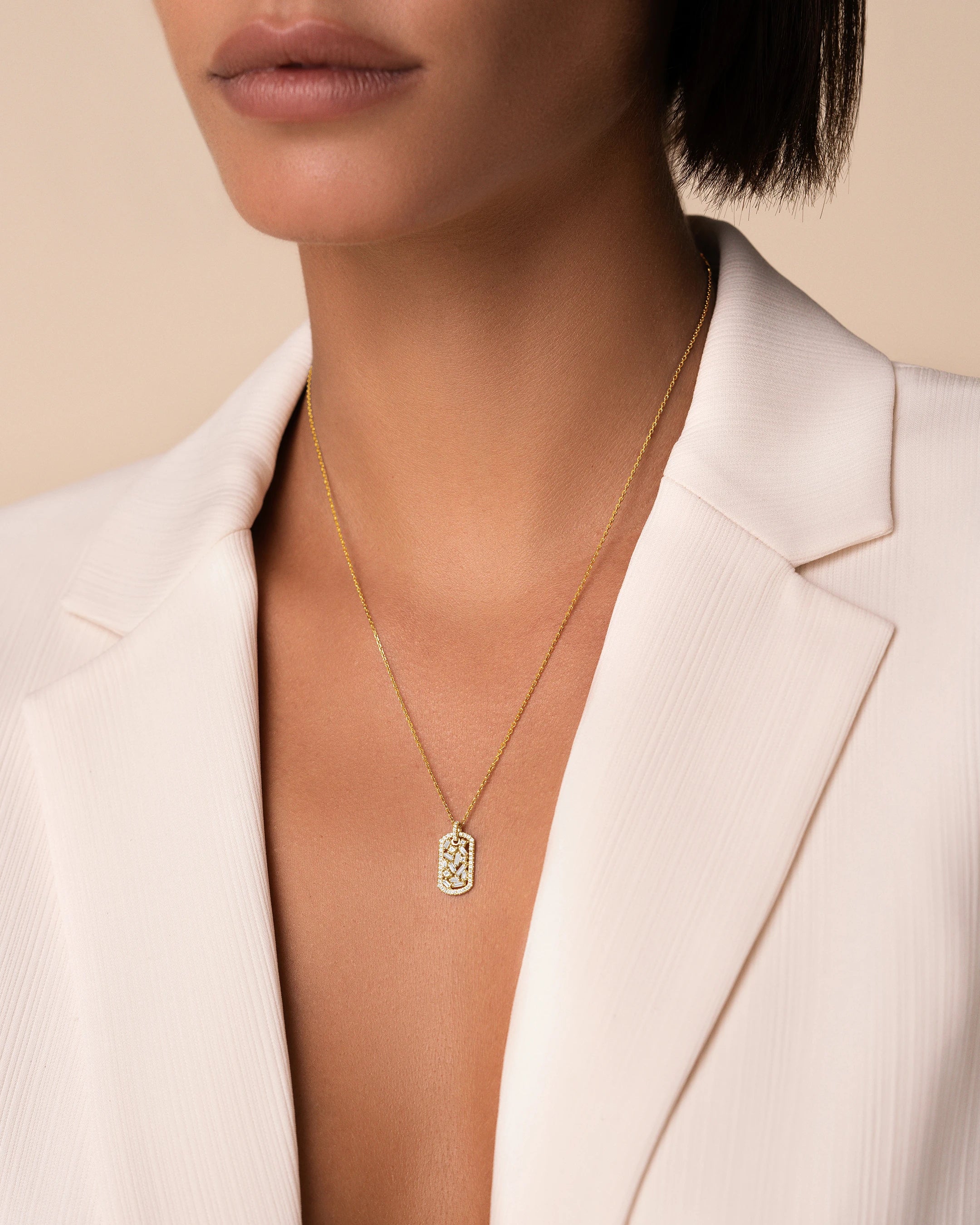 Suzanne Kalan Classic Diamond Small Dog Tag Necklace in 18k yellow gold