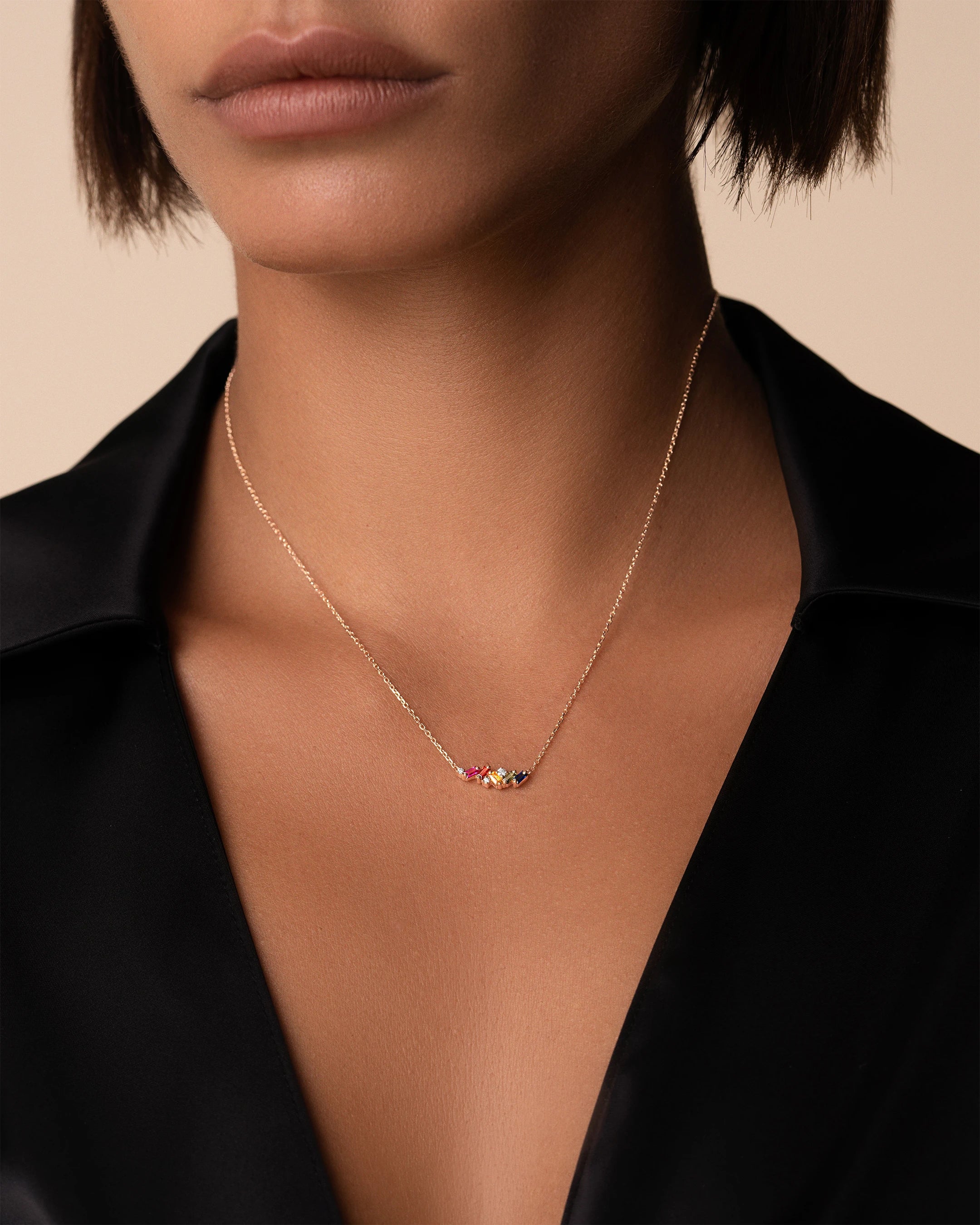 Suzanne Kalan Frenzy Rainbow Sapphire Mini Bar Pendant in 18k rose gold