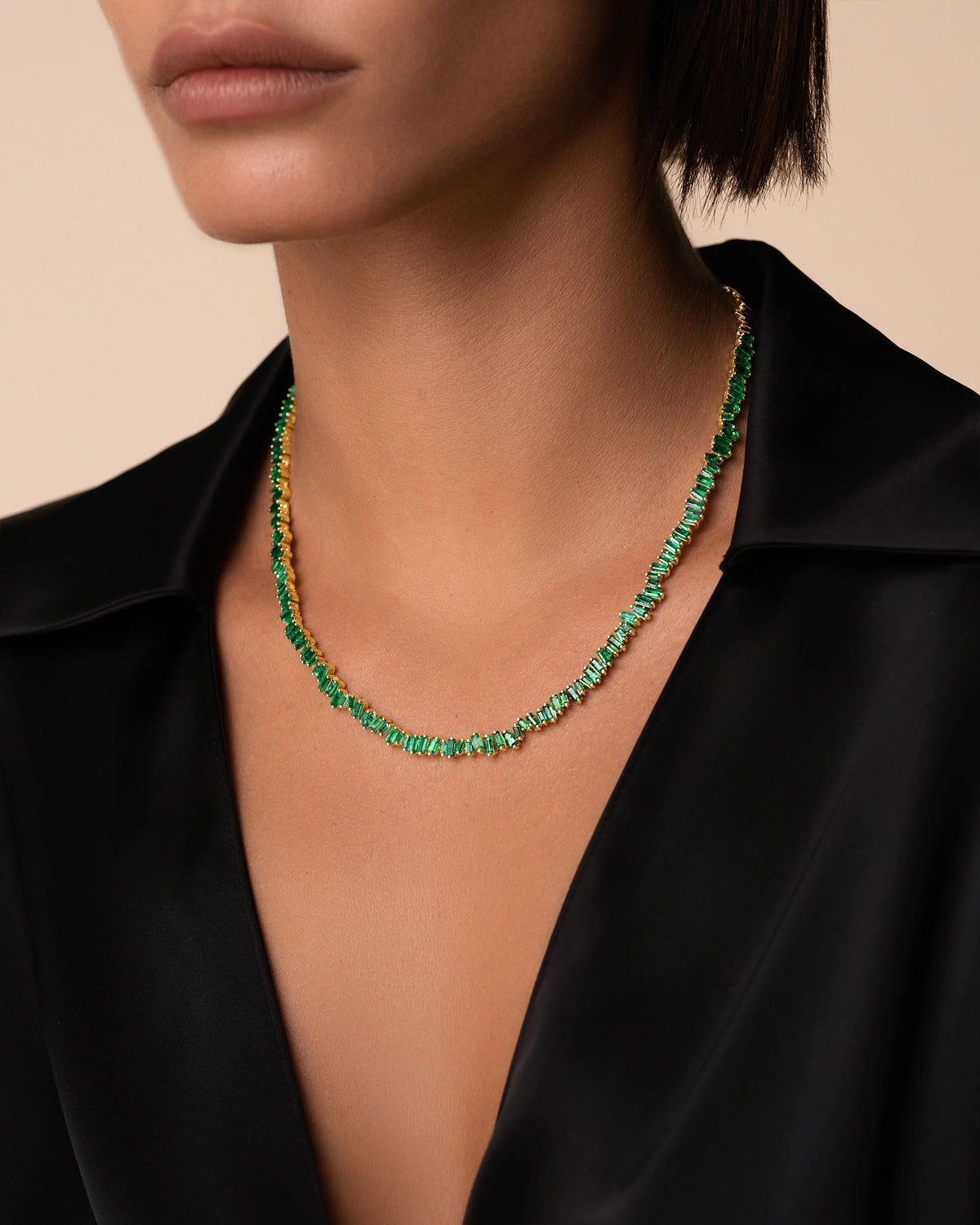 Suzanne Kalan Bold Emerald Tennis Necklace in 18k yellow gold