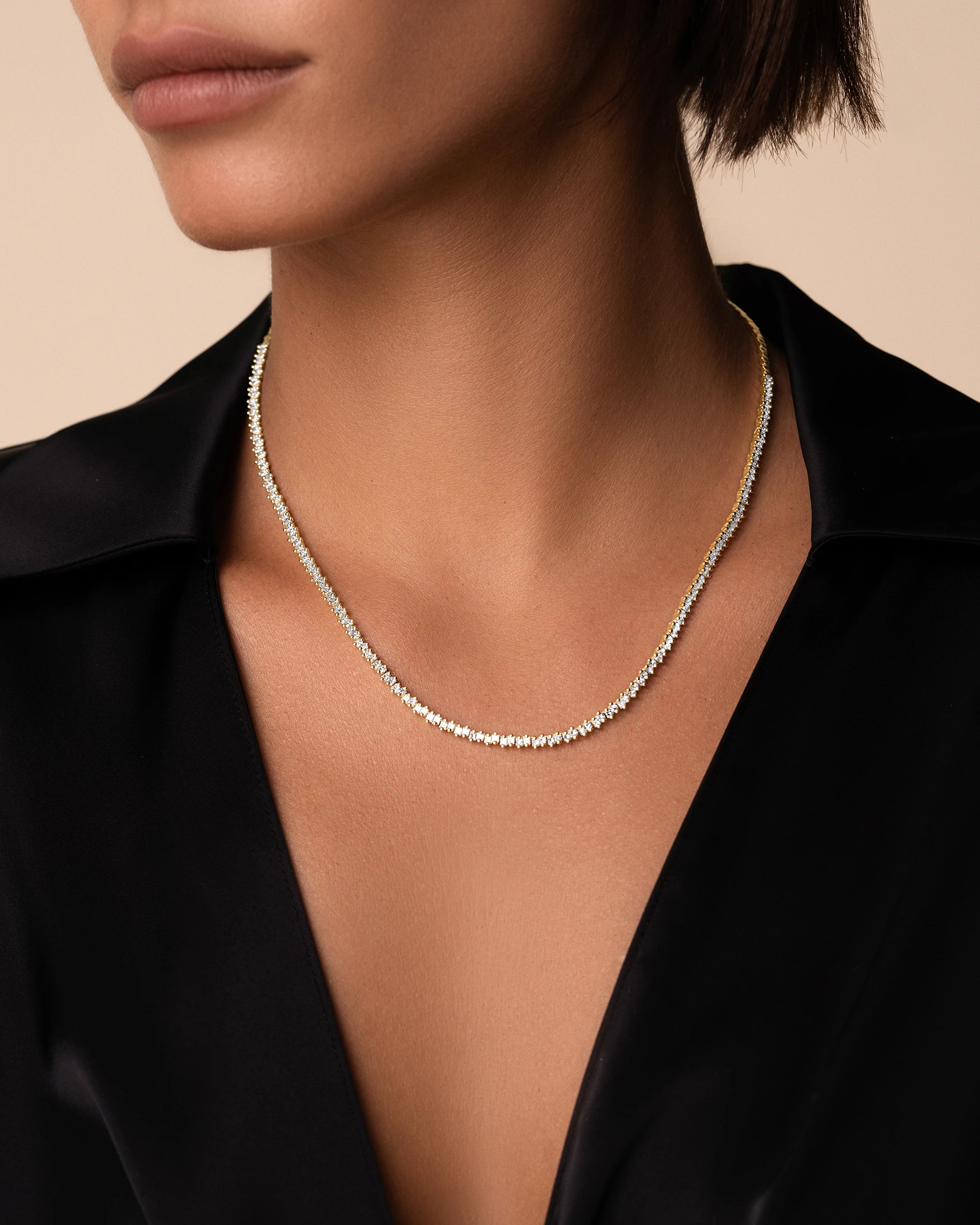 Suzanne Kalan Princess Mini Half Diamond Tennis Necklace in 18k yellow gold