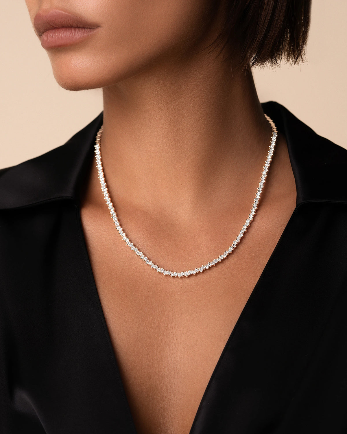 Suzanne Kalan Princess Midi Half Diamond Tennis Necklace in 18k rose gold