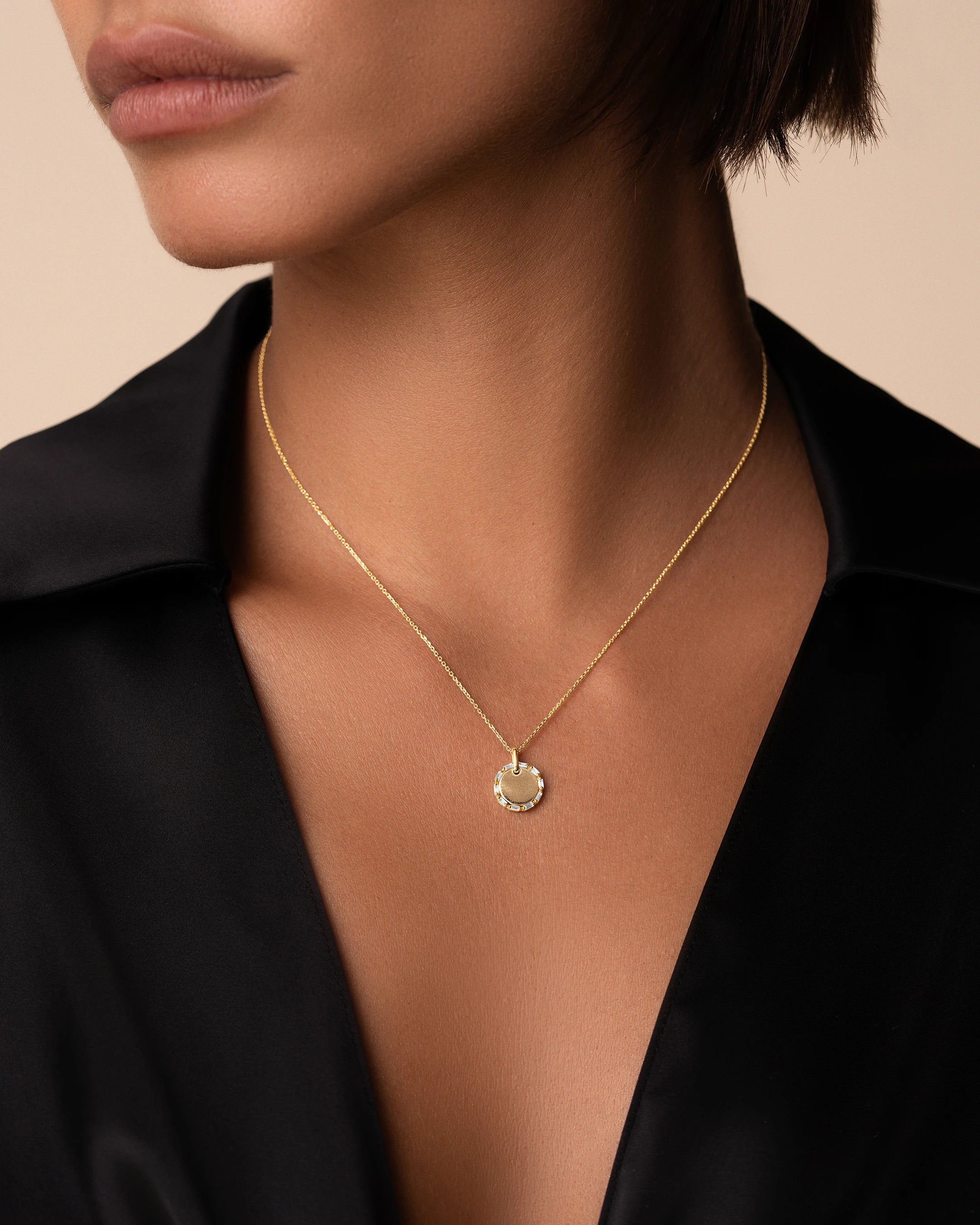 Suzanne Kalan Golden Mini Circle Diamond Pendant in 18k yellow gold