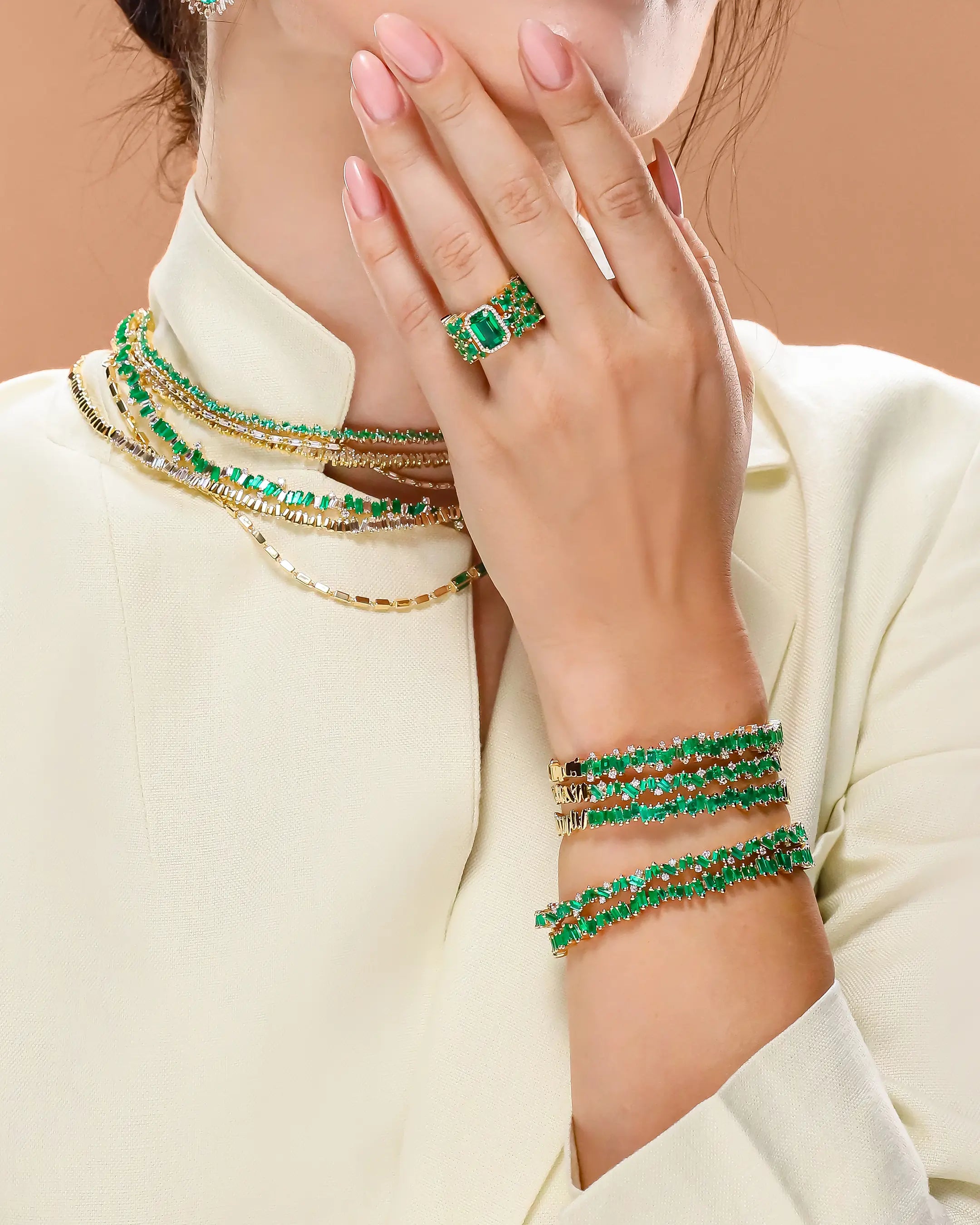 Suzanne Kalan Bold Emerald Tennis Bracelet in 18k yellow gold