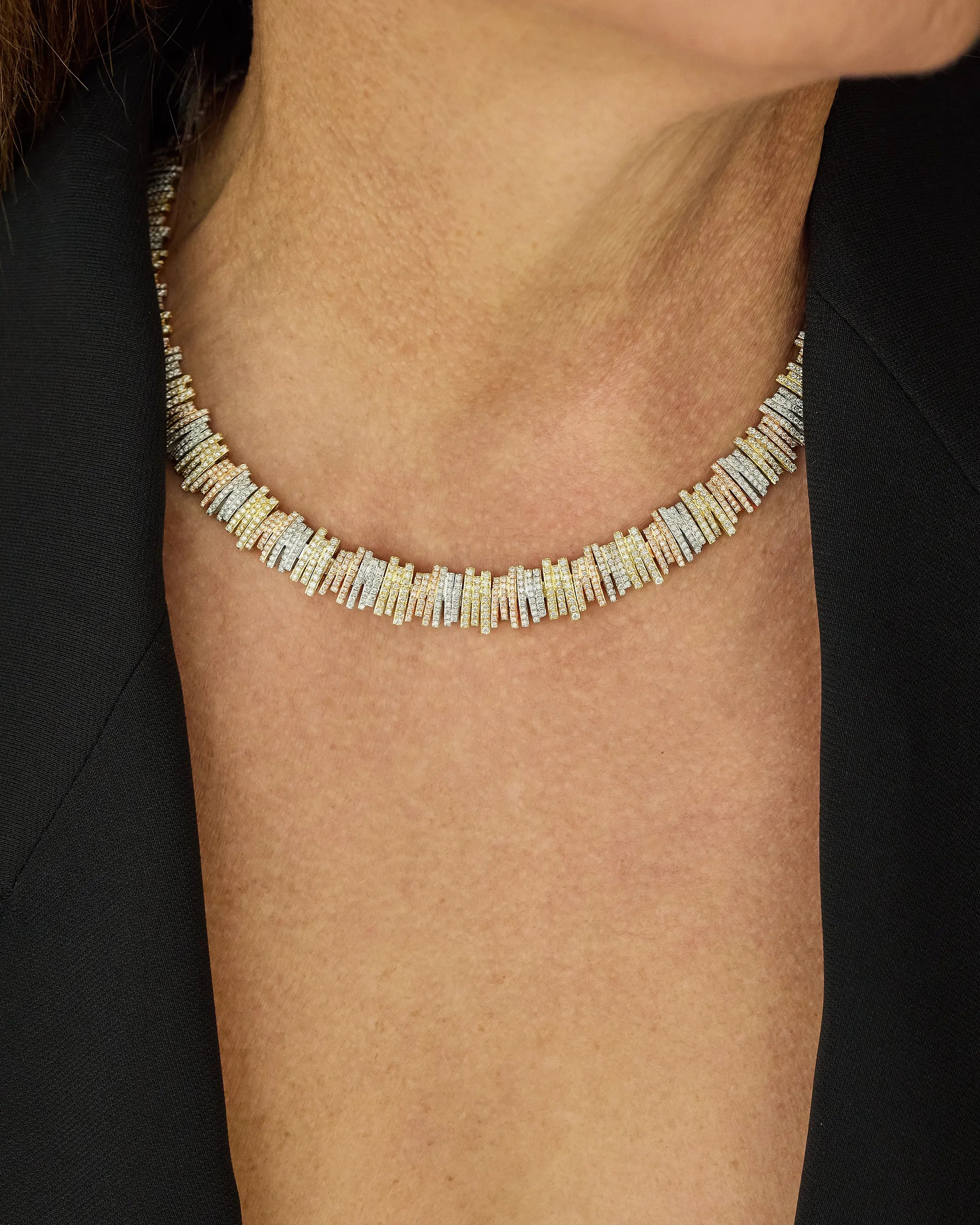 Suzanne Kalan Classic Gold Three-Tone Full Pave Tennis Necklace in 18k gold