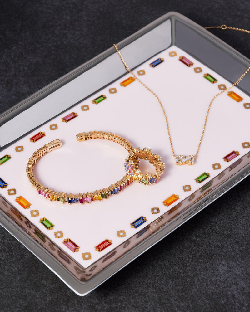 Suzanne Kalan Metallic Silver Rainbow Baguette Jewelry Tray