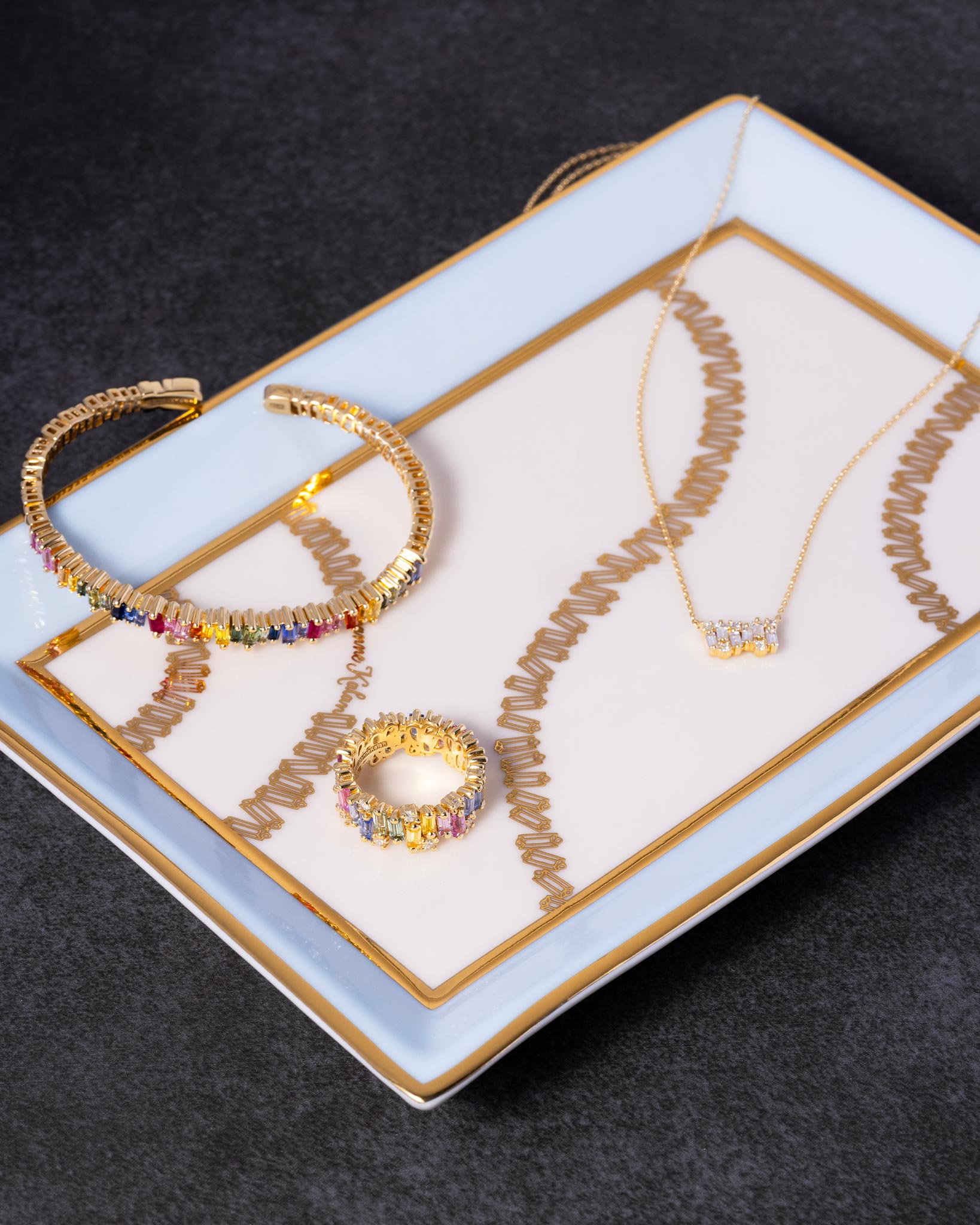 Suzanne Kalan Wavy Baguette Diamond Chain Jewelry Tray