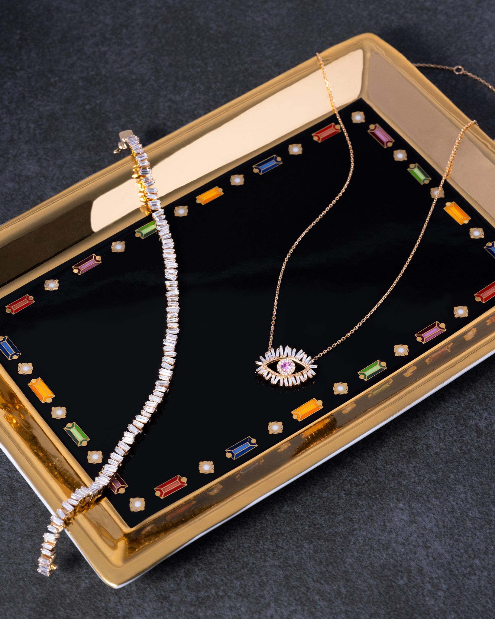 Suzanne Kalan Metallic Gold Rainbow Baguette Jewelry Tray