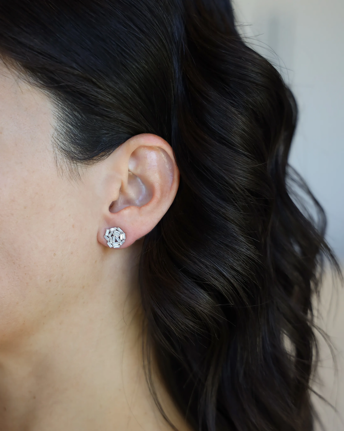 Suzanne Kalan Classic Diamond Round Baguette Studs in 18k white gold