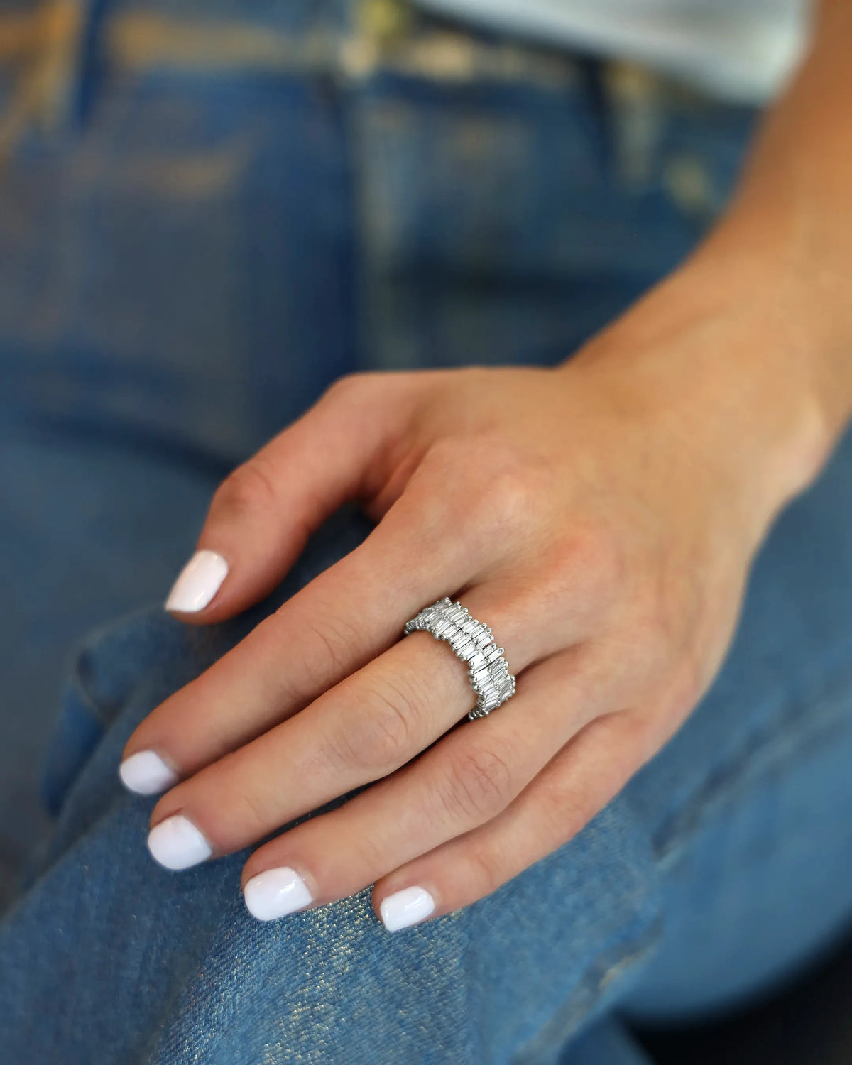 Suzanne Kalan Classic Gold Full Baguette Midi Eternity Band in 18k white gold