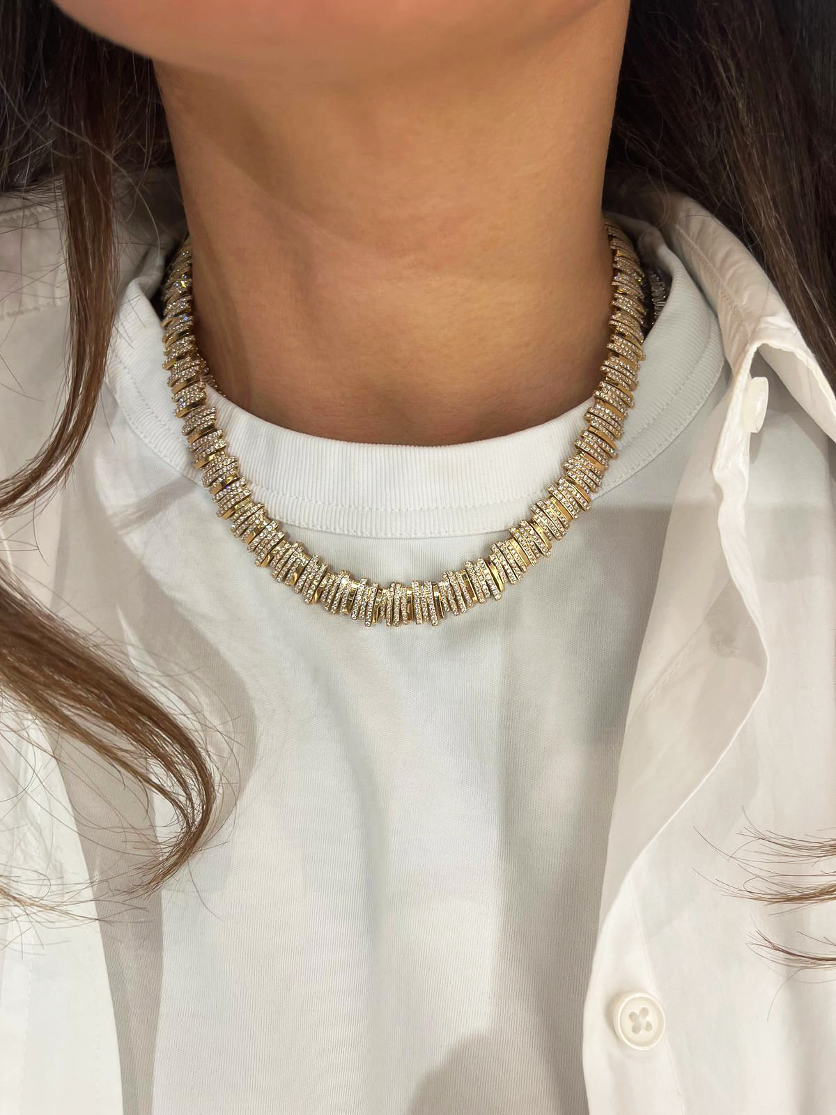 Classic Gold Half Pave Tennis Necklace | Suzanne Kalan®