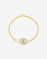 Suzanne Kalan Evil Eye Midi Turquoise Half Pavé Bracelet in 18k yellow gold