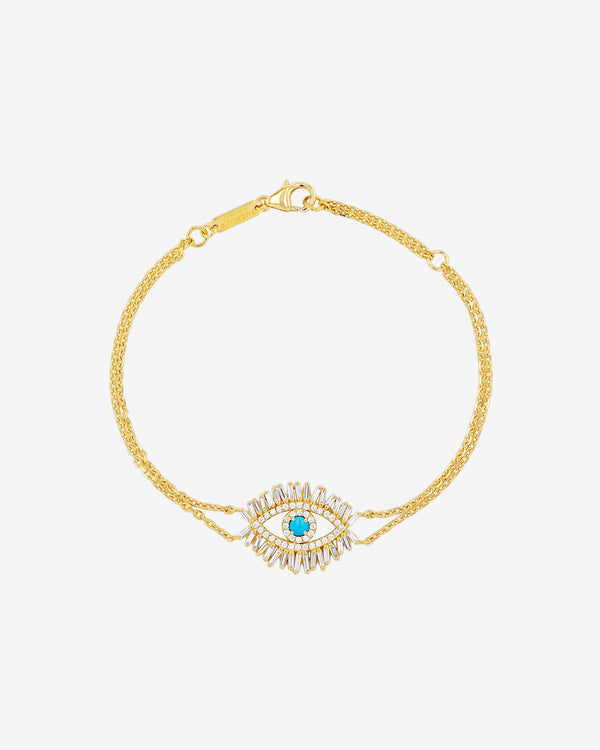 Suzanne Kalan Evil Eye Midi Turquoise Half Pavé Bracelet in 18k yellow gold