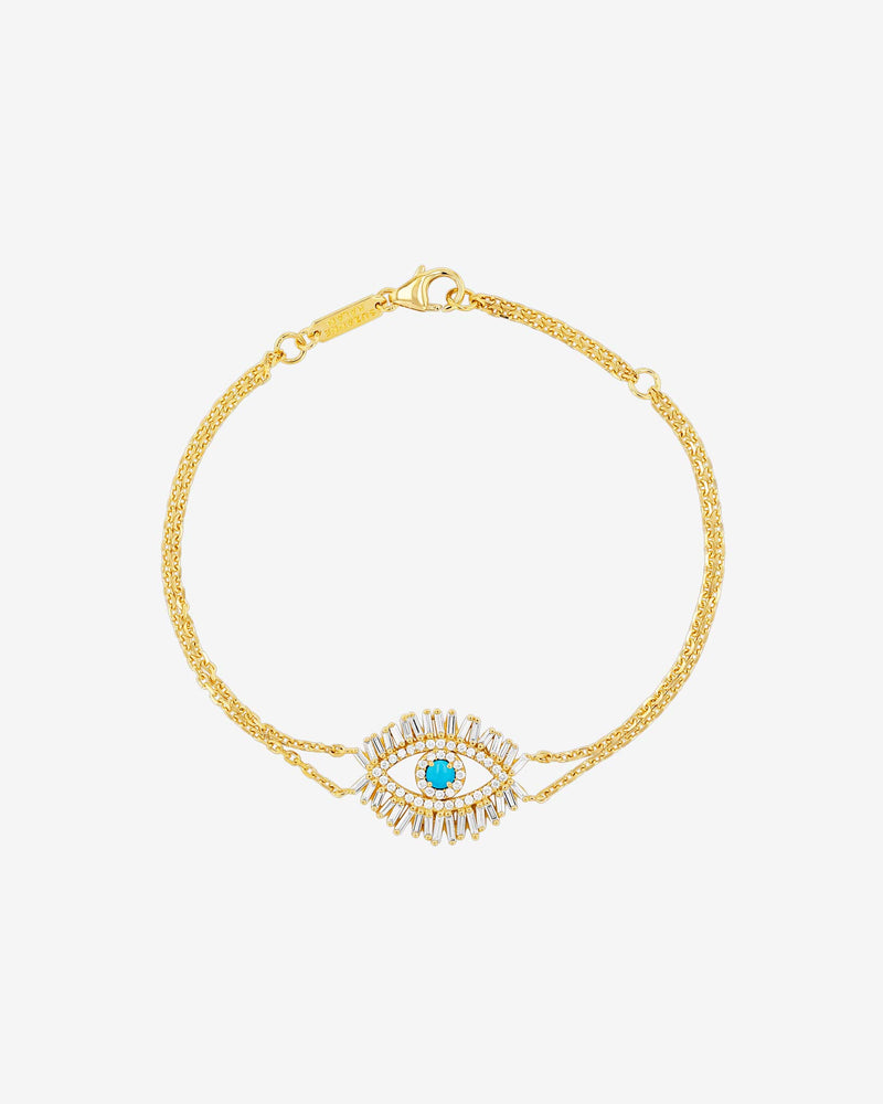 Suzanne Kalan Evil Eye Midi Turquoise Half Pavé Bracelet in 18k yellow gold