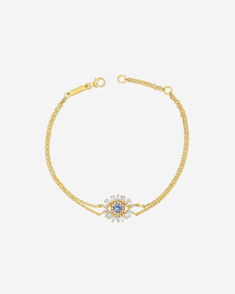 Suzanne Kalan Evil Eye Mini Light Blue Sapphire Bracelet in 18k yellow gold