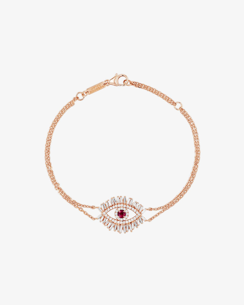 Suzanne Kalan Evil Eye Midi Ruby Half Pavé Bracelet in 18k rose gold