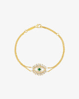 Suzanne Kalan Evil Eye Midi Emerald Half Pavé Bracelet in 18k yellow gold