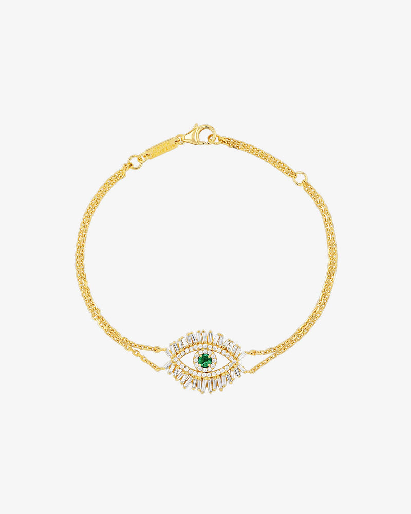 Suzanne Kalan Evil Eye Midi Emerald Half Pavé Bracelet in 18k yellow gold