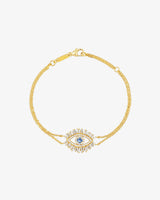Suzanne Kalan Evil Eye Midi Light Blue Sapphire Half Pavé Bracelet in 18k yellow gold