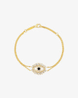 Suzanne Kalan Evil Eye Midi Black Sapphire Half Pavé Bracelet in 18k yellow gold