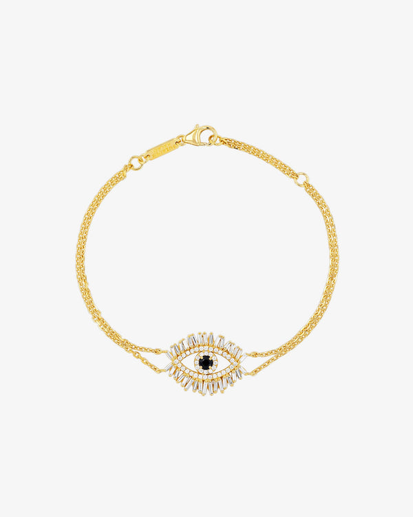 Suzanne Kalan Evil Eye Midi Black Sapphire Half Pavé Bracelet in 18k yellow gold