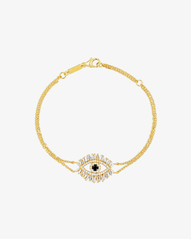 Suzanne Kalan Evil Eye Midi Black Sapphire Half Pavé Bracelet in 18k yellow gold