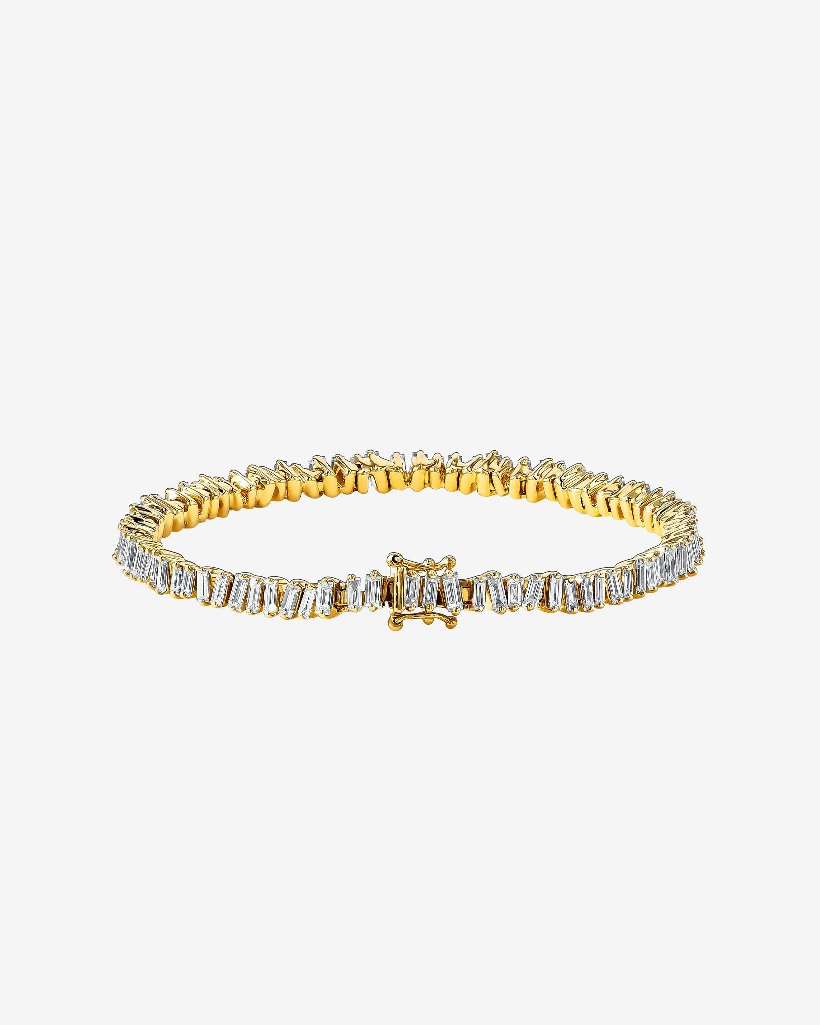 Round Sapphire & Diamond Wave Tennis Bracelet in White Gold, 7