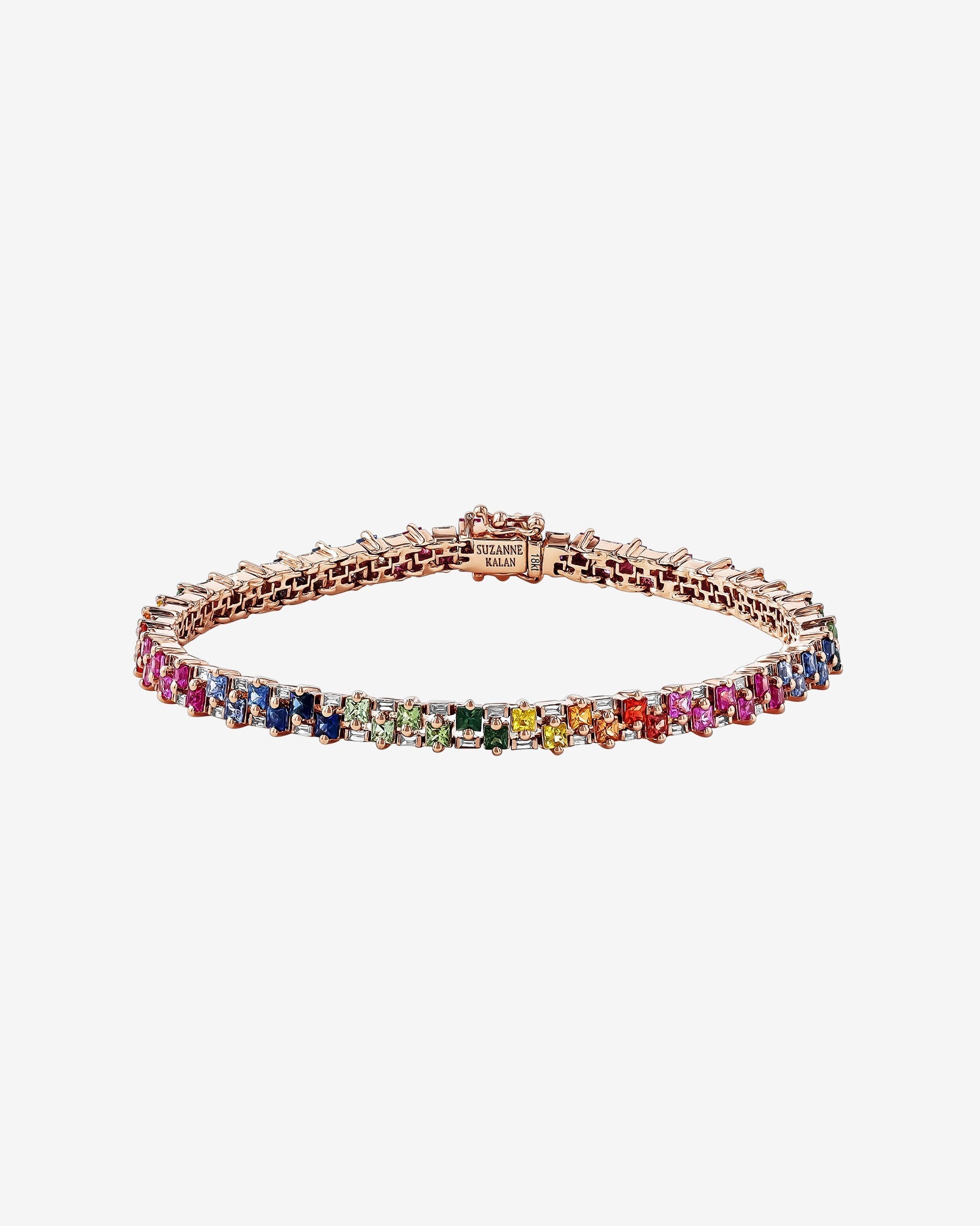 Suzanne Kalan Princess Mini Stack Rainbow Sapphire Tennis Bracelet in 18k rose gold