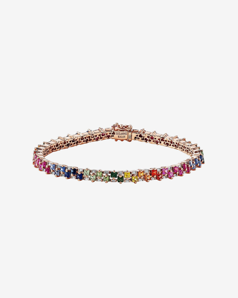 Suzanne Kalan Princess Mini Stack Rainbow Sapphire Tennis Bracelet in 18k rose gold