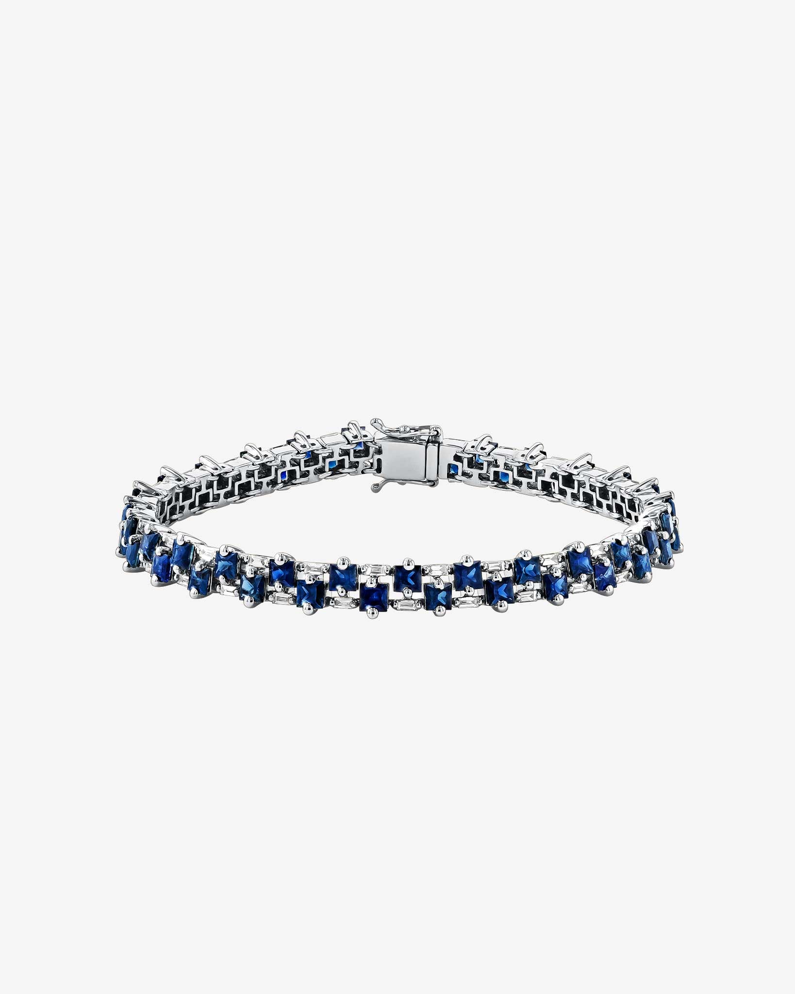 Suzanne Kalan Princess Midi Stack Dark Blue Sapphire Tennis Bracelet in 18K white gold