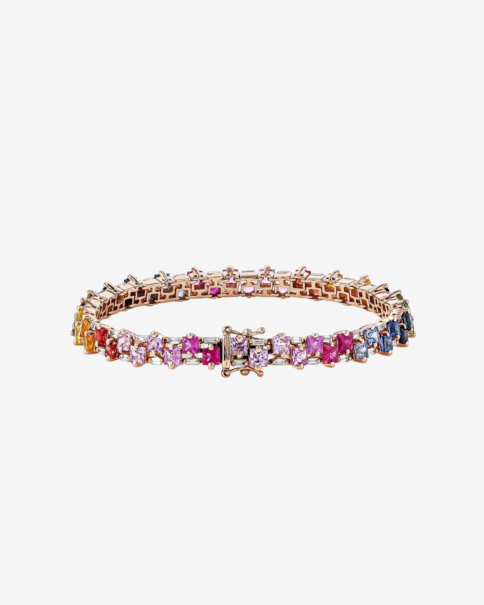 Suzanne Kalan Princess Midi Stack Rainbow Sapphire Tennis Bracelet in 18k rose gold