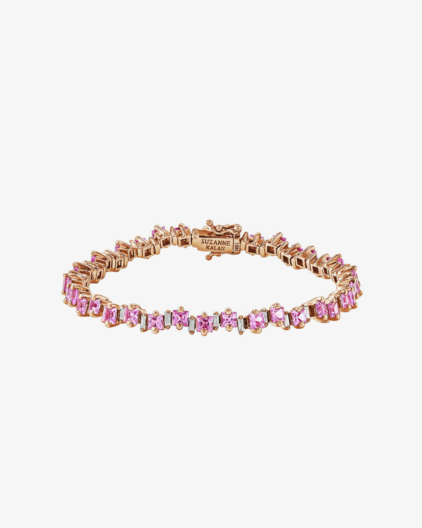 Suzanne Kalan Princess Staggered Pink Sapphire Tennis Bracelet in 18k rose gold