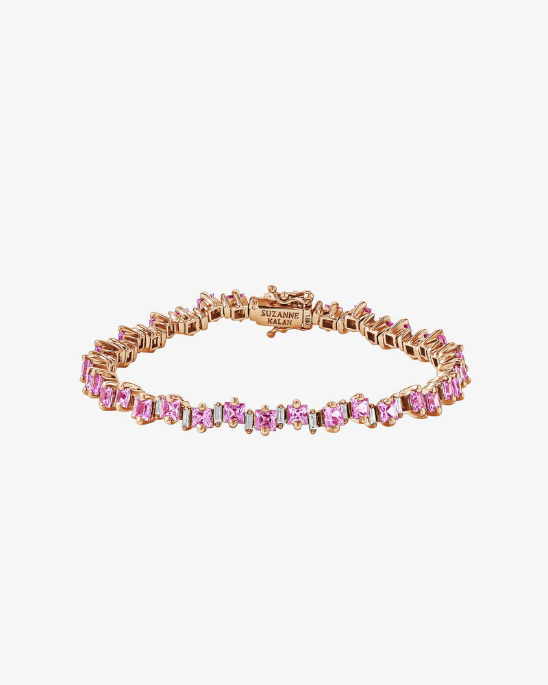 Suzanne Kalan Princess Staggered Pink Sapphire Tennis Bracelet in 18k rose gold