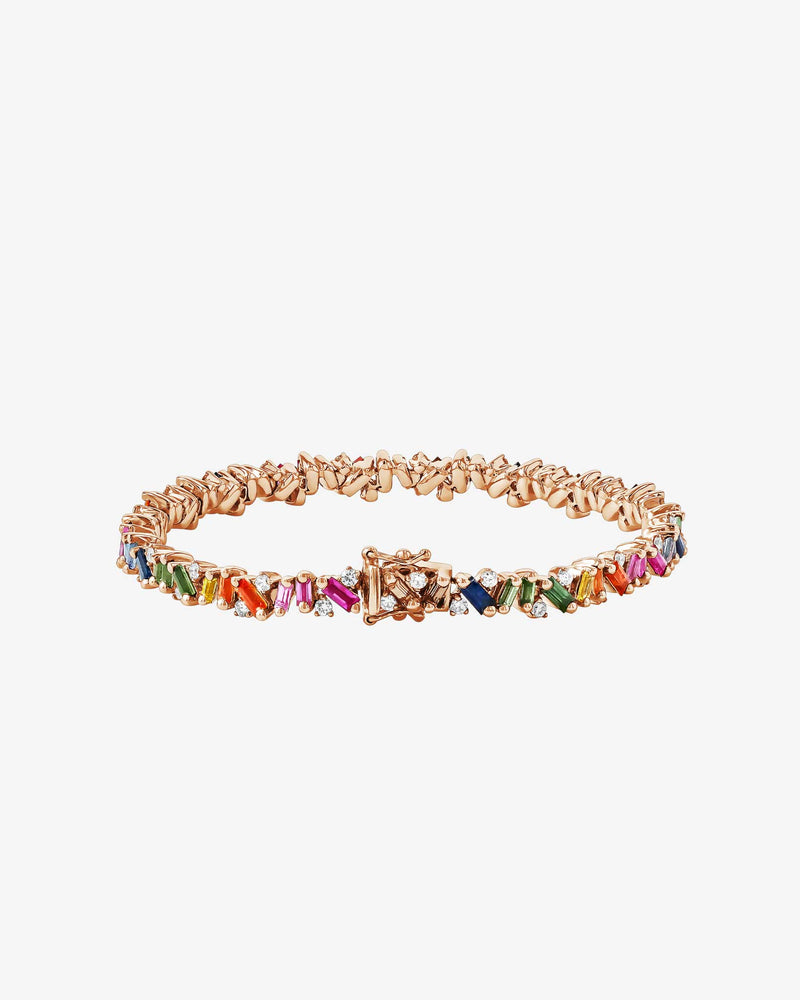 Suzanne Kalan Frenzy Rainbow Sapphire Tennis Bracelet in 18k rose gold