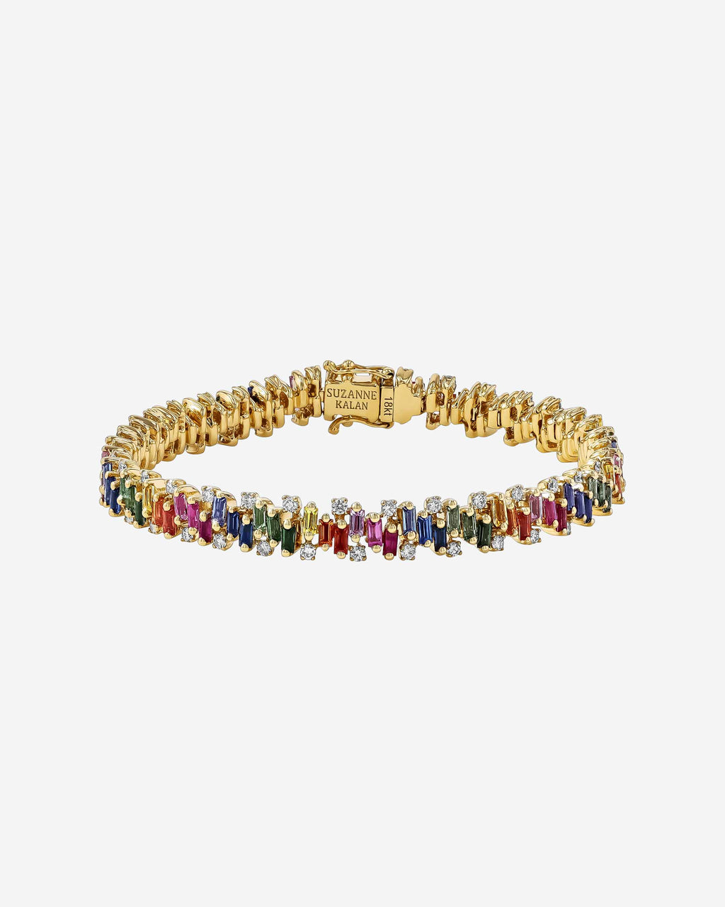 Rainbow Baguette Bracelet, 18K Gold Chain Bracelet