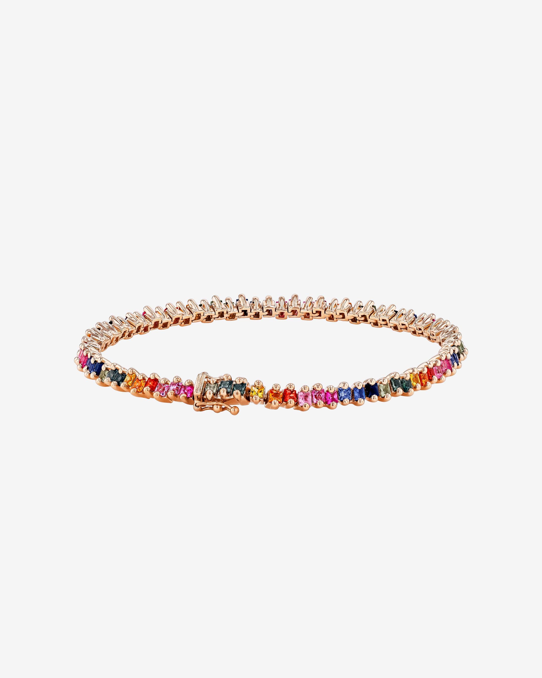 Suzanne Kalan Princess Midi Rainbow Sapphire Tennis Bracelet in 18k rose gold