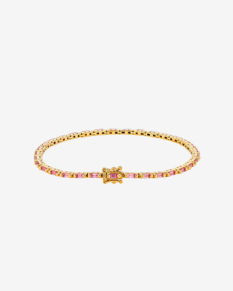 Suzanne Kalan Linear Pink Sapphire Tennis Bracelet in 18k yellow gold