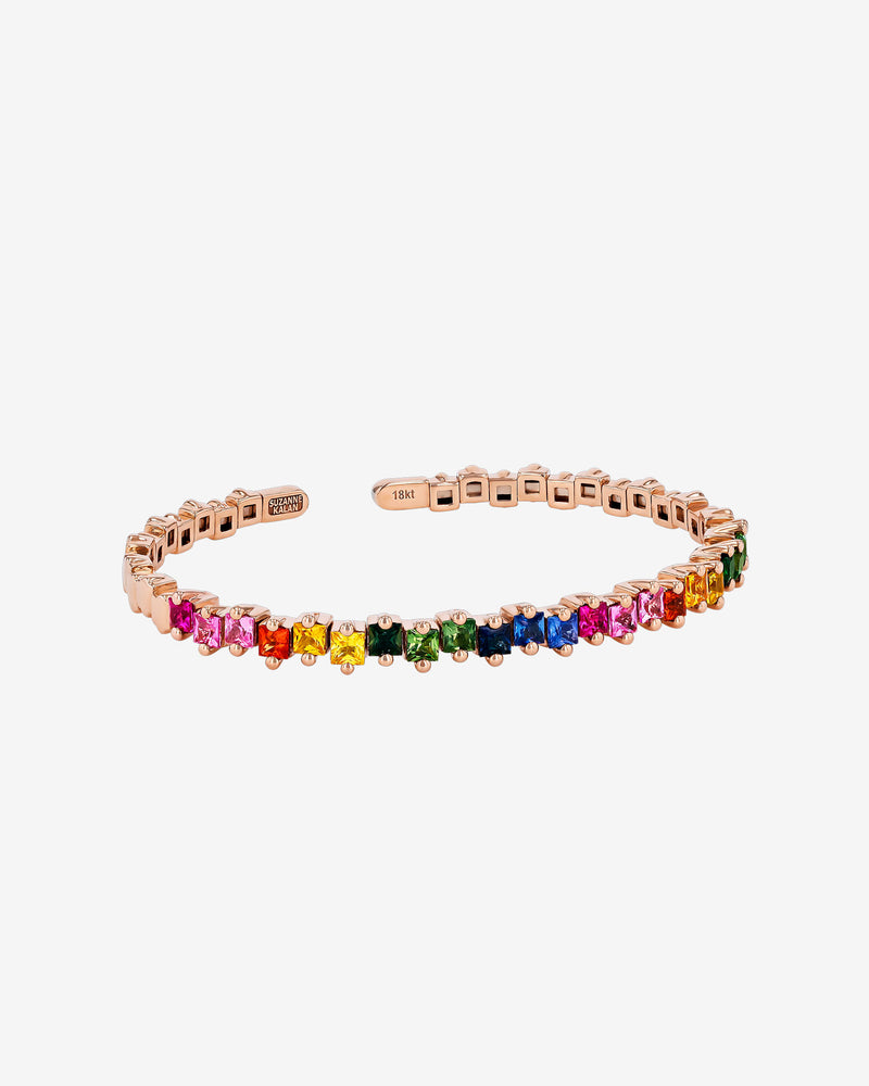 Suzanne Kalan Princess Staggered Rainbow Sapphire Bangle in 18k rose gold