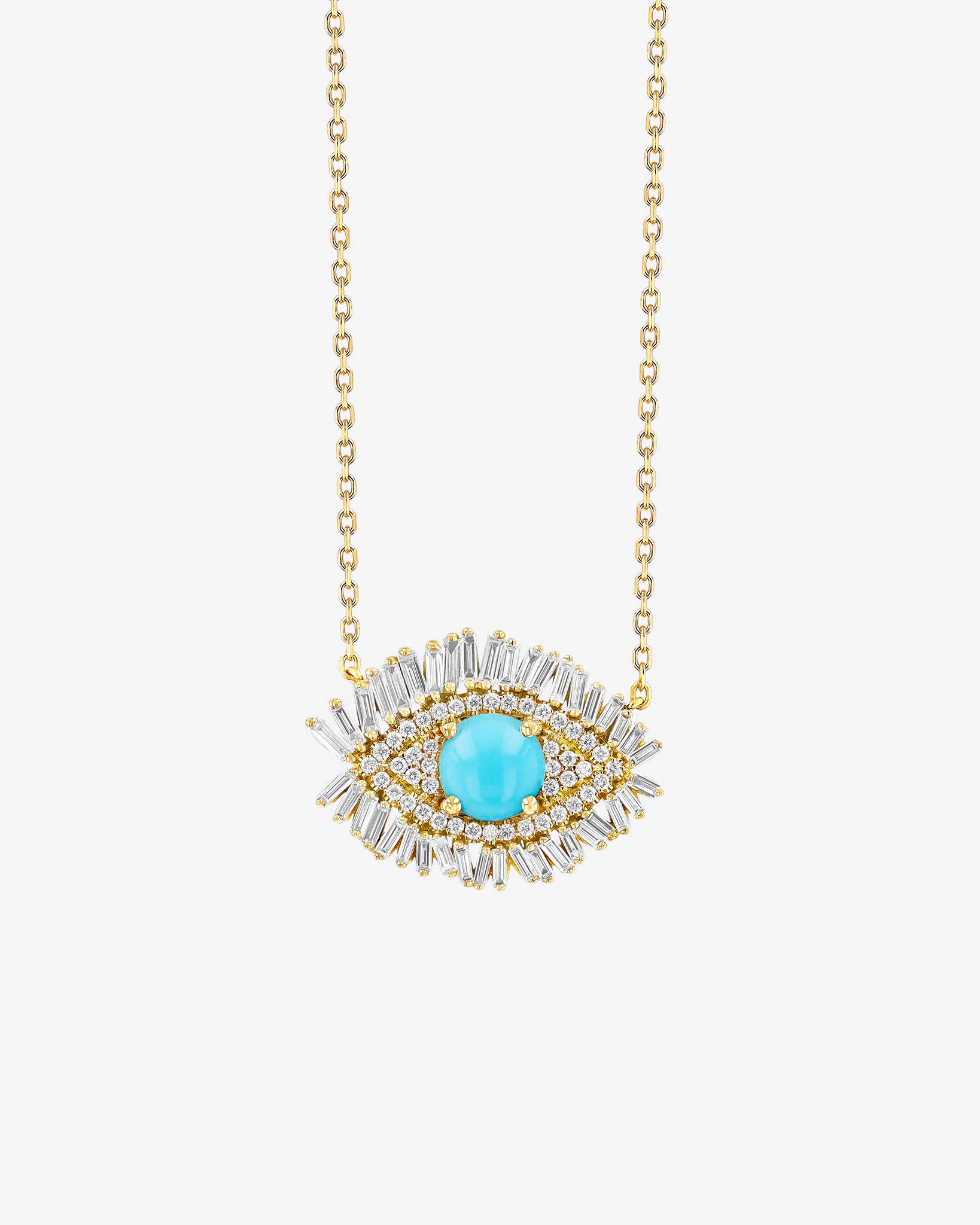 Suzanne Kalan Evil Eye Milli Turquoise Full Pavé Pendant in 18k yellow gold