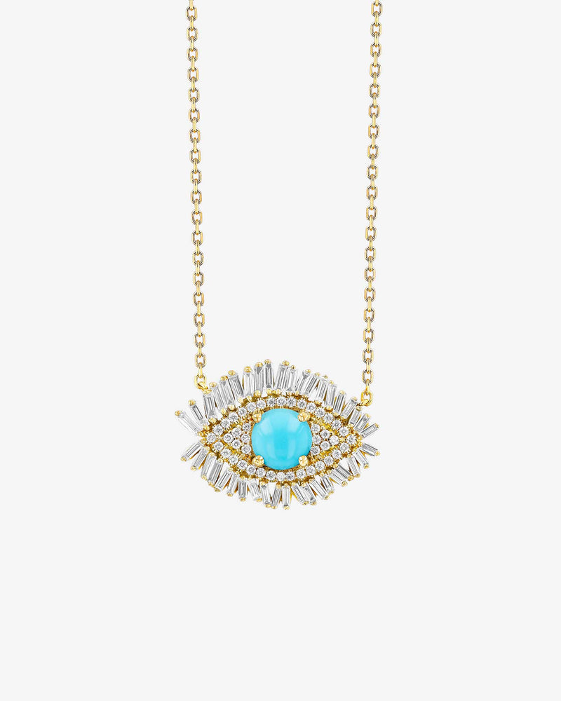 Suzanne Kalan Evil Eye Milli Turquoise Full Pavé Pendant in 18k yellow gold
