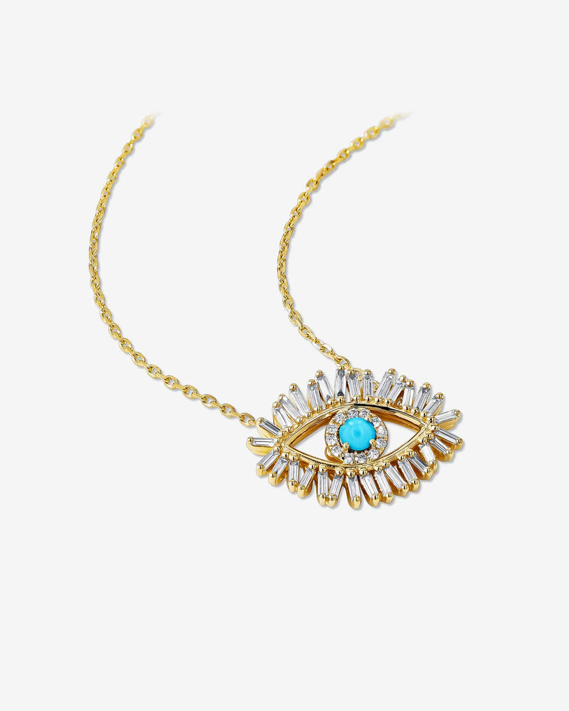 Suzanne Kalan Evil Eye Midi Turquoise Pendant in 18k yellow gold
