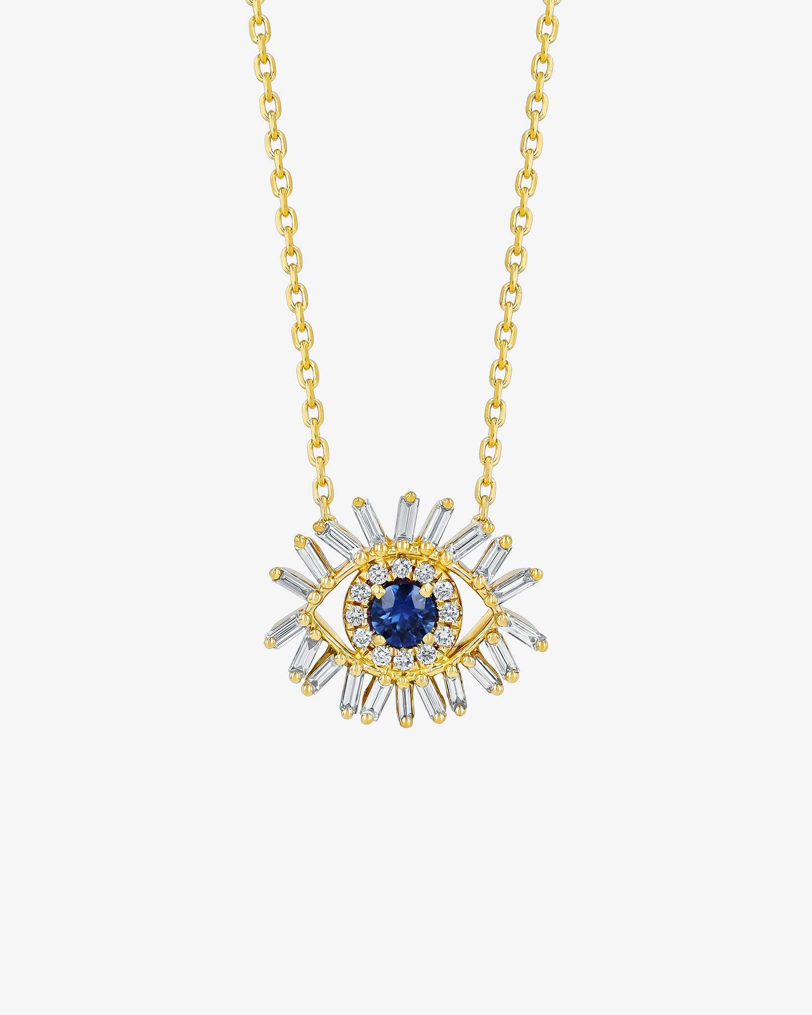 Suzanne Kalan Evil Eye Mini Dark Blue Sapphire Pendant in 18k yellow gold