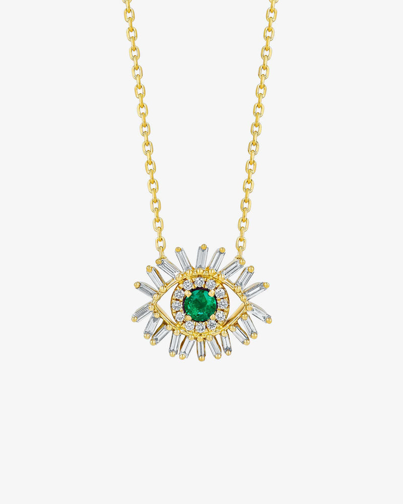 Suzanne Kalan Evil Eye Mini Emerald Pendant in 18k yellow gold