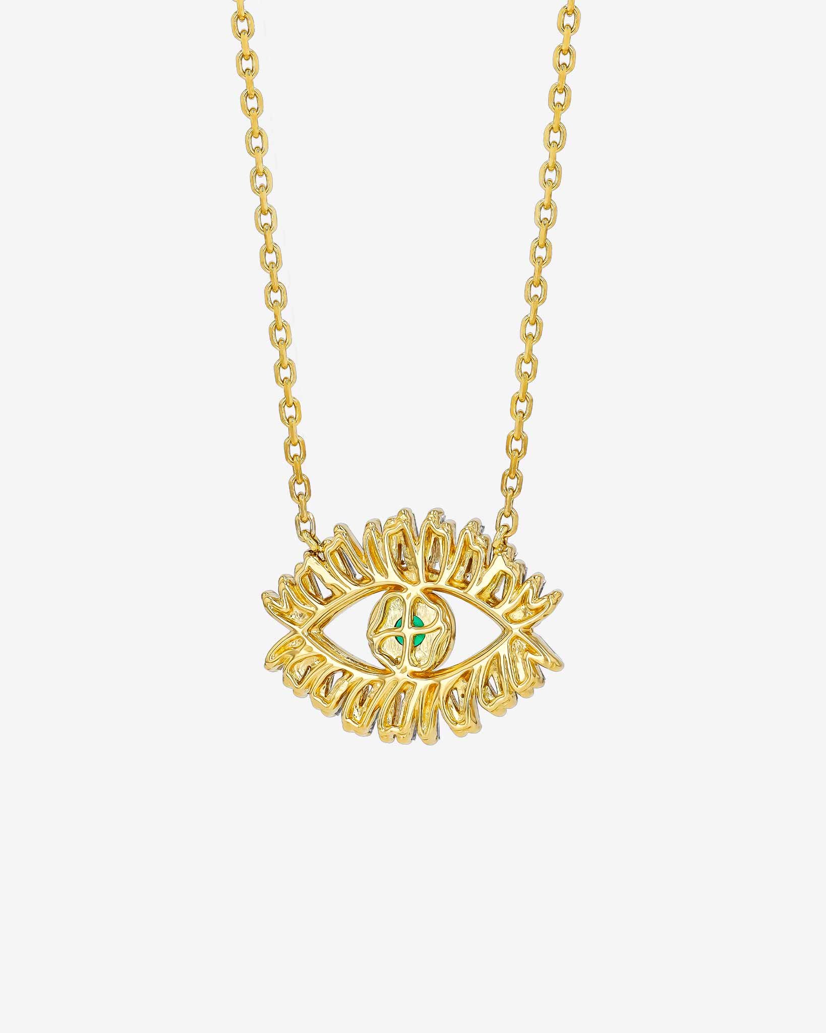 Suzanne Kalan Evil Eye Midi Emerald Half Pavé Pendant in 18k yellow gold