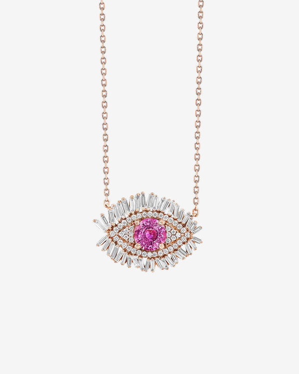 Suzanne Kalan Evil Eye Milli Pink Sapphire Full Pavé Pendant in 18k rose gold