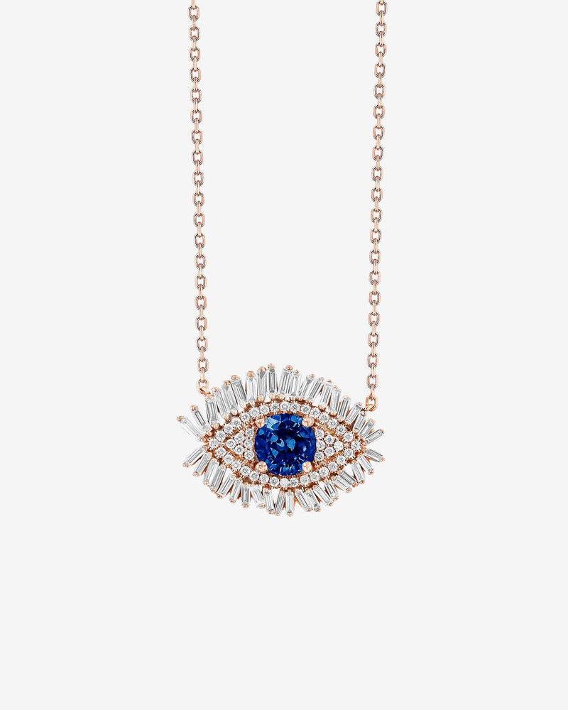 Suzanne Kalan Evil Eye Milli Dark Blue Sapphire Full Pavé Pendant in 18k rose gold