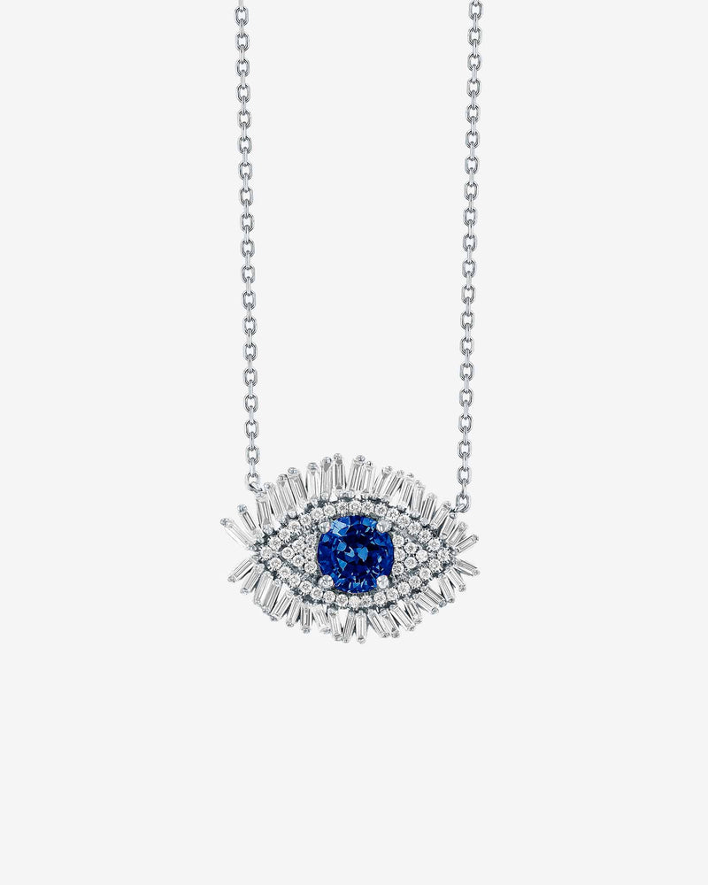 Suzanne Kalan Evil Eye Milli Dark Blue Sapphire Full Pavé Pendant in 18k white gold