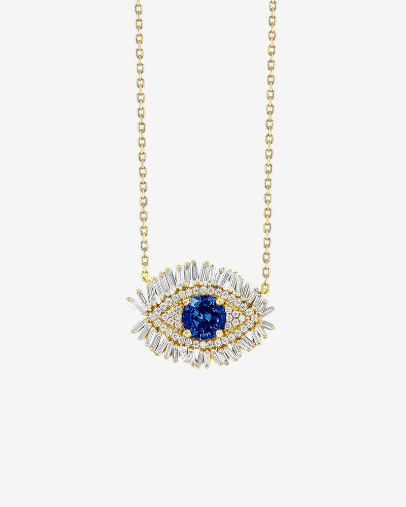Suzanne Kalan Evil Eye Milli Dark Blue Sapphire Full Pavé Pendant in 18k yellow gold