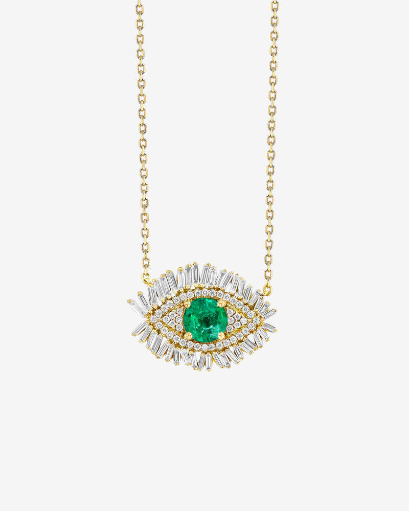 Suzanne Kalan Evil Eye Milli Emerald Full Pavé Pendant in 18k yellow gold