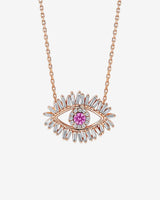 Suzanne Kalan Evil Eye Midi Pink Sapphire Pendant in 18k rose gold